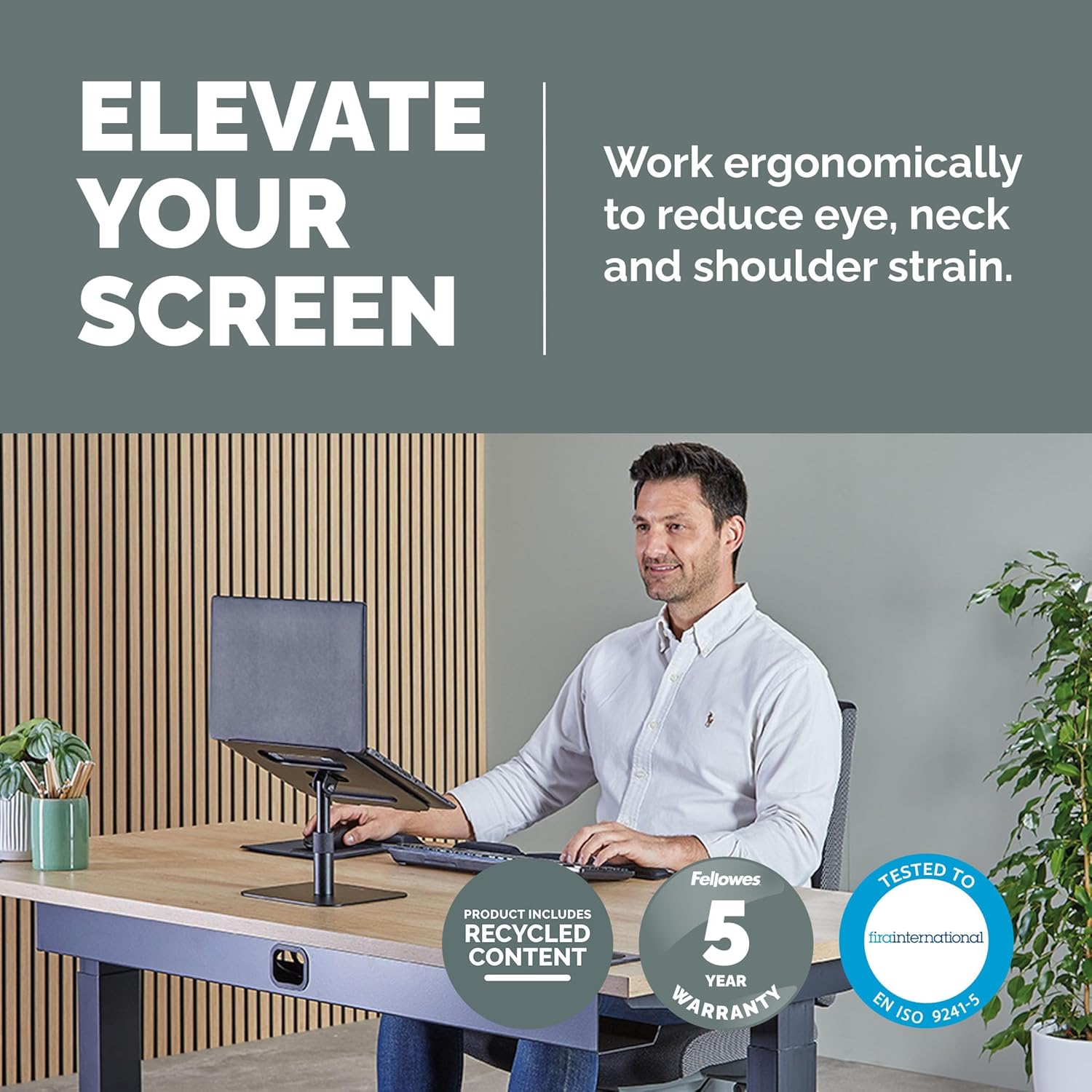 Fellowes Elevador para Portátil Alumia™ – Soporte Ergonómico de Aluminio Ajustable en Altura e Inclinación – para Casa u Oficina – Material Reciclado –