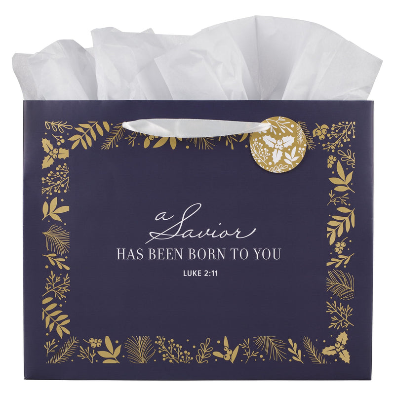 Christian Art Gifts Large Landscape Inspirational Christmas Gift Bag, Tag & Wrapping Tissue Paper Set for Men & Women: Peace on Earth, Sturdy Satin Ribbon Handles, Festive White
