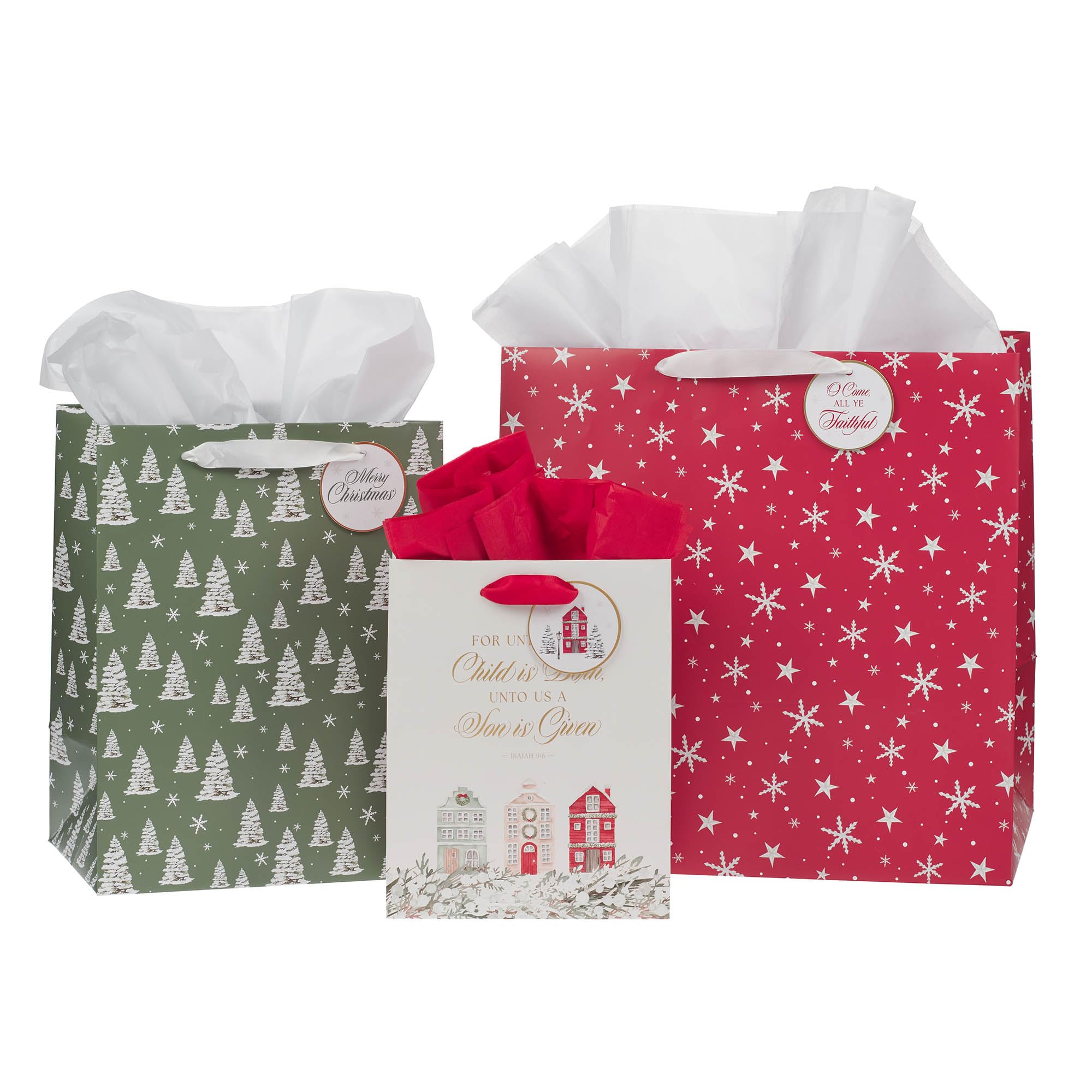 Christian Art Gifts Three Piece Inspirational Christmas Gift Bag, Tag & Wrapping Tissue Paper Set for Men & Women: Home for Christmas, Multicolor Red, Green & White