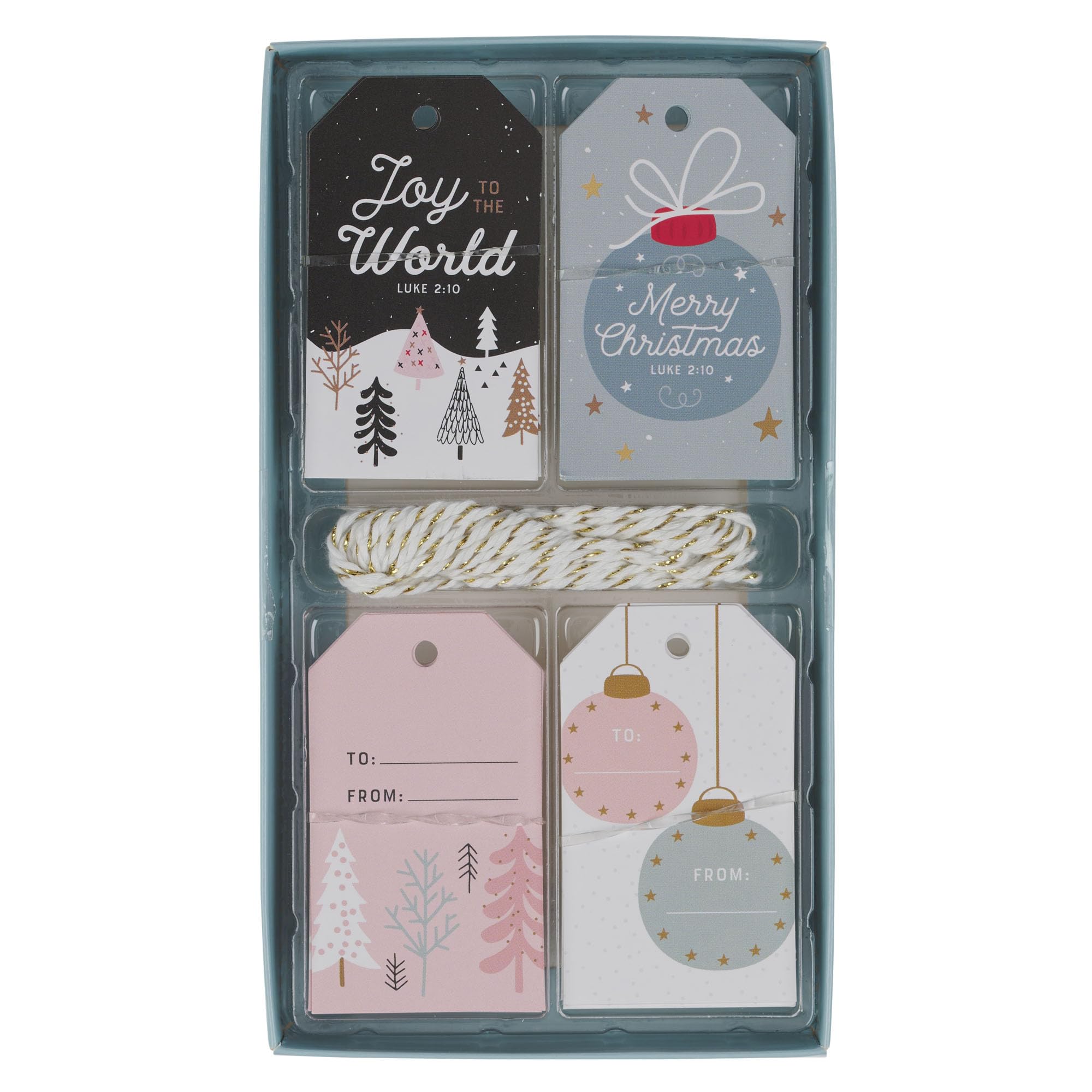 Christian Art Gifts Inspirational Scripture Christmas Paper Gift Tag Set: Multicolor Pink/Blue Pastels, Festive Holiday Trees, Stars, Ornaments, Cute Easy-Tie White/Gold Colored String, Pack of 16