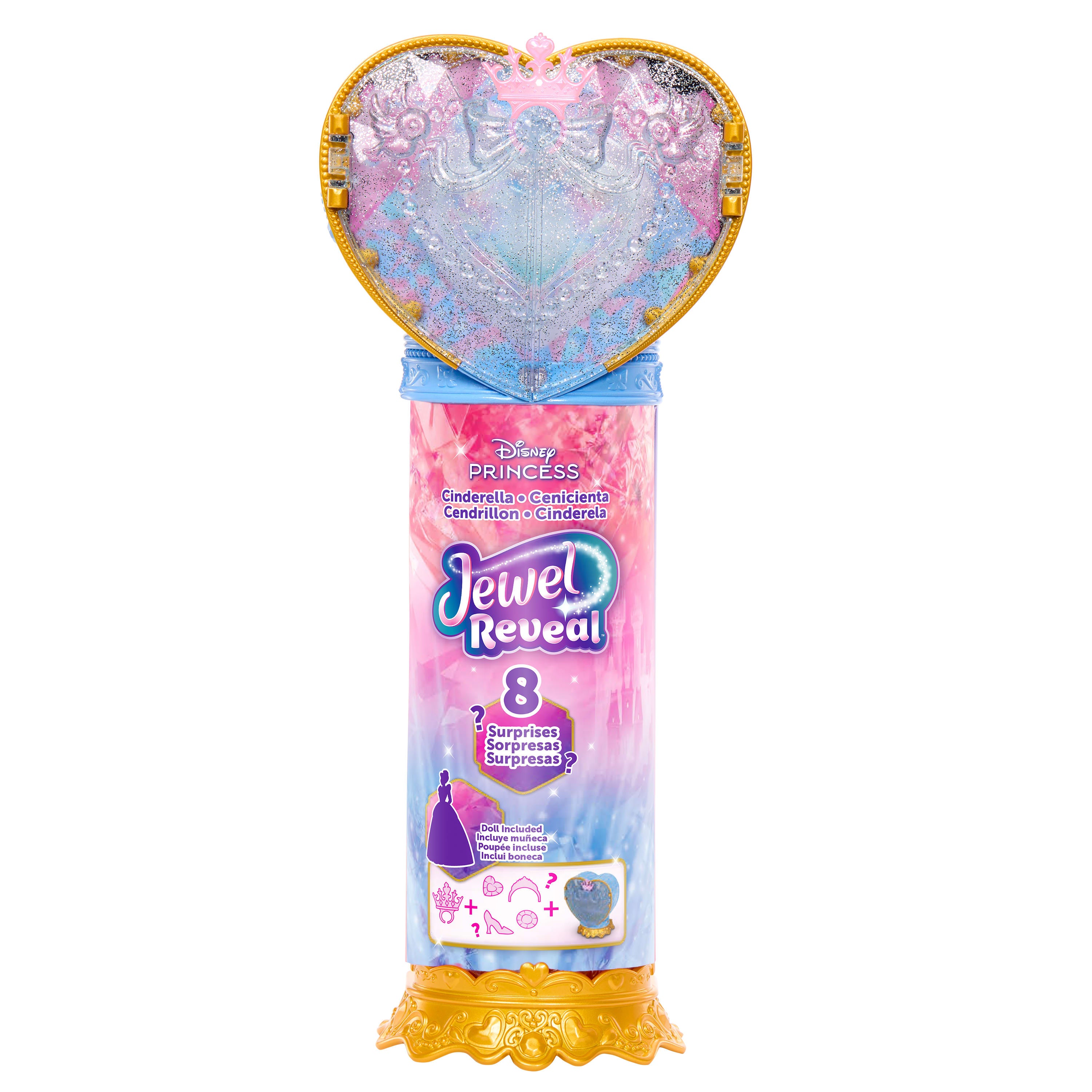 Disney Princess Jewel Reveal Cinderella Fashion Doll w/ 8 Surprises Including Gem Box & Accessories