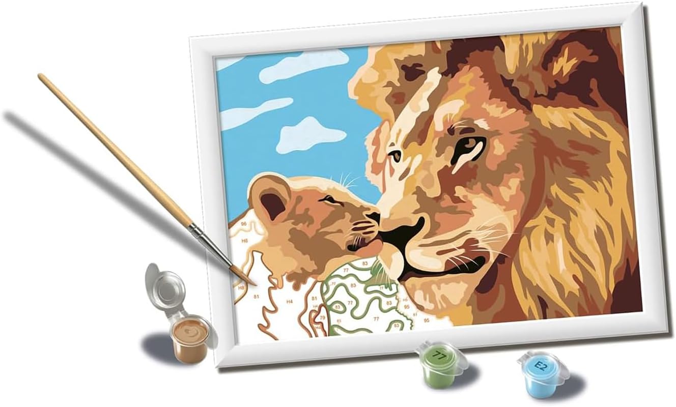 Ravensburger - Creart Serie D Leeuw En Puppy | Schilderset voor kinderen | Schilderen op nummer bevat alles wat nodig is | Spelen voor kinderen van 9 jaar of ouder | Creart 9 jaar