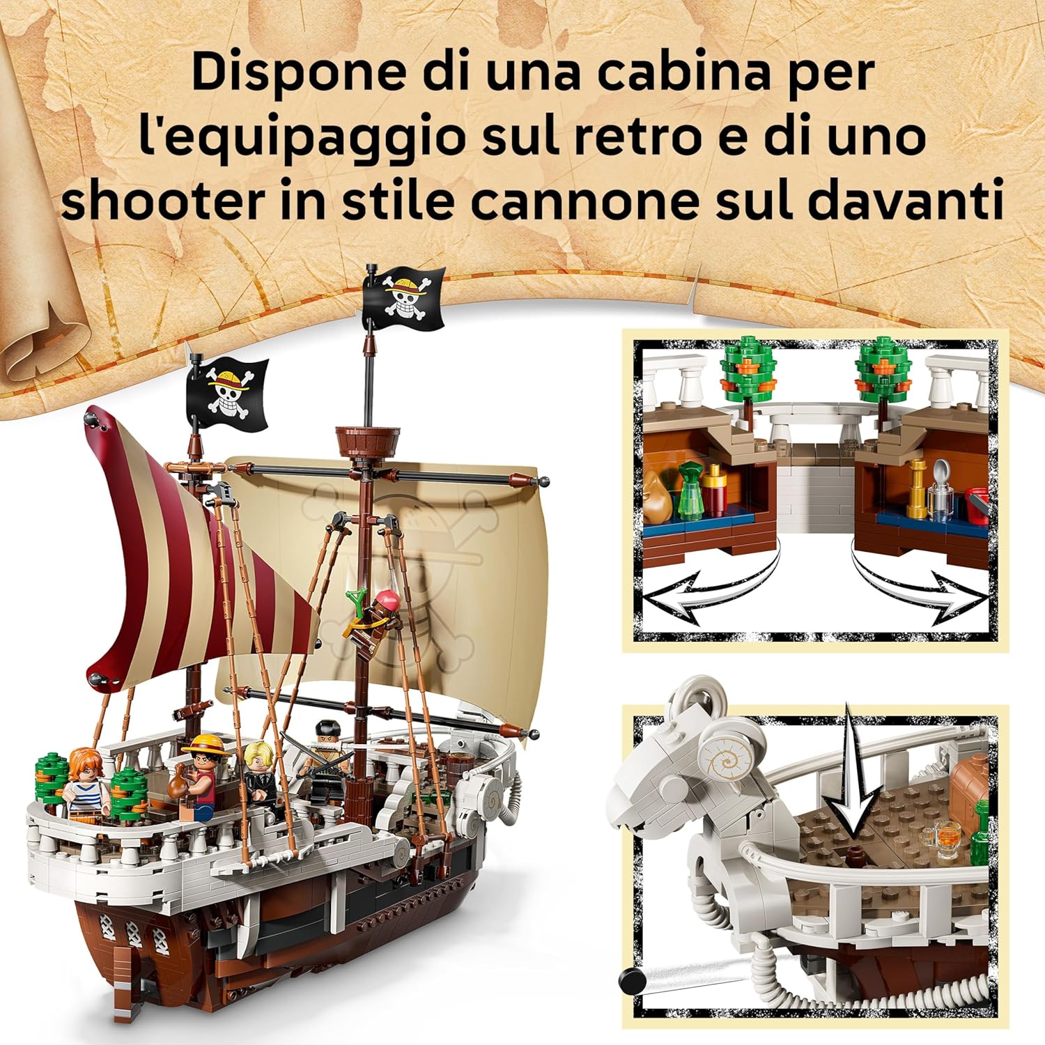 LEGO ONE PIECE La Nave Pirata Going Merry - Modello di Barca Giocattolo da Esposizione con 5 Minifigure tra cui Luffy, Zoro e Nami - Regalo per Bambini, Bambine e Fan degli Anime da 10 Anni - 75639