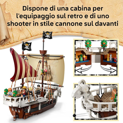 LEGO ONE PIECE La Nave Pirata Going Merry - Modello di Barca Giocattolo da Esposizione con 5 Minifigure tra cui Luffy, Zoro e Nami - Regalo per Bambini, Bambine e Fan degli Anime da 10 Anni - 75639