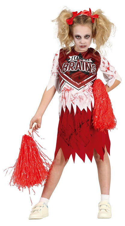 FIESTAS GUIRCA Cheerleaderkostuum zombie - cheerleader-jurk rood en wit voor meisjes van 10 tot 12 jaar