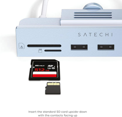 SATECHI USB C Clamp Hub – USB-C Data Port, 3x USB-A 3.0 Data Ports, Micro/SD Card Readers – for Studio Display & 24" iMac (2021 to 2024 M4), Not Compatible with 2020 and Earlier iMac Models