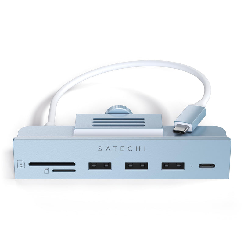 SATECHI USB C Clamp Hub – USB-C Data Port, 3x USB-A 3.0 Data Ports, Micro/SD Card Readers – for Studio Display & 24" iMac (2021 to 2024 M4), Not Compatible with 2020 and Earlier iMac Models