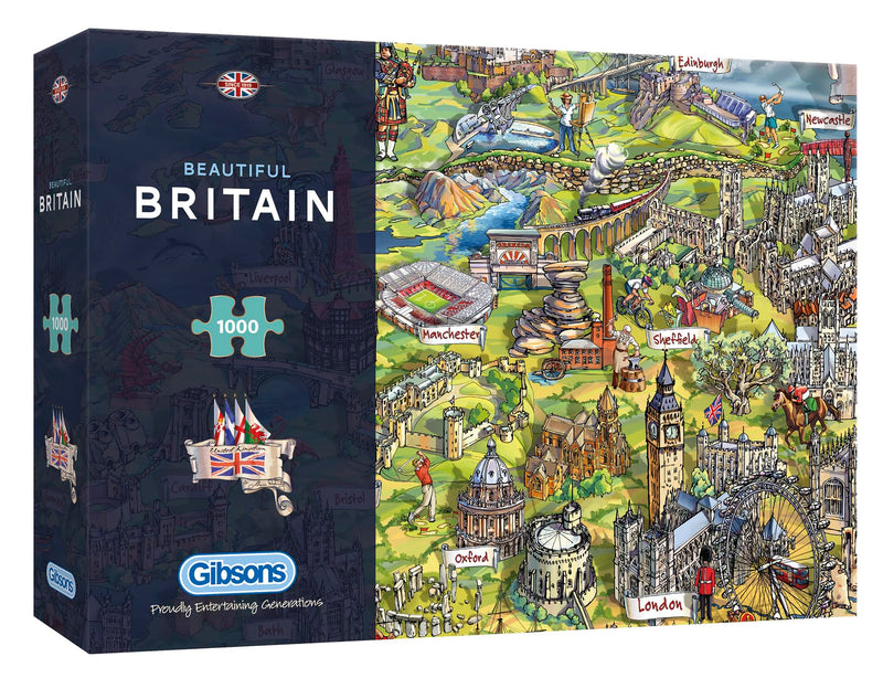 Beautiful Britain | 1000 Piece Jigsaw Puzzle | British Icons Map | Sustainable Puzzle for Adults | Premium 100% Recycled Board | Great Gift for Adults | Gibsons Games