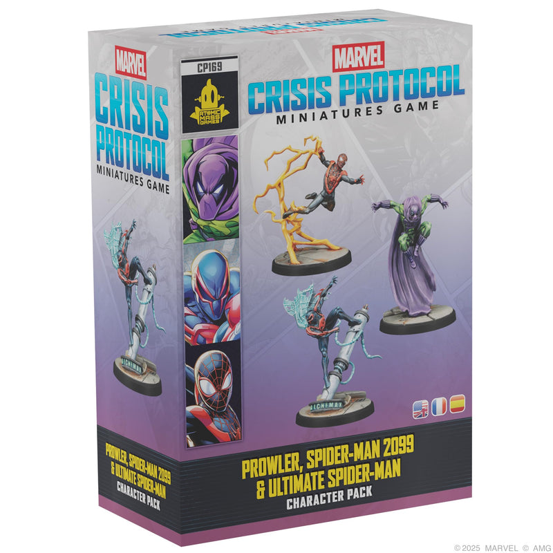 Asmodee, Marvel: Crisis Protocol - Prowler, Spider-Man 2099 & Ultimate Spider-Man, Character Pack, Atomic Mass Games, Tabletop, 2 Players, from Age 14+, 90-120 Minutes, English, French and Spanish