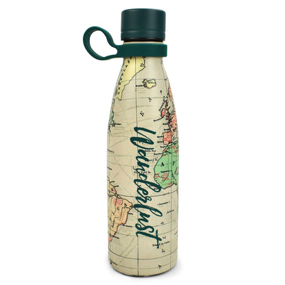 Legami - Hot&Cold Thermal Bottle 500 ml, Diameter 7 cm, Lightweight and Durable, Airtight Closure, Removable Silicone Handle, Travel Theme, Wanderlust, BPA and Phthalate Free