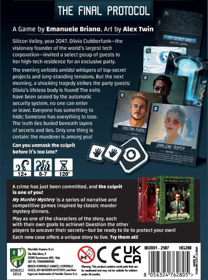 Horrible Guild My Murder Mystery - The Final Protocol, Host Your Own Murder Mystery Event, Solve The Case, Ideal for Game Nights, 5-7 Players