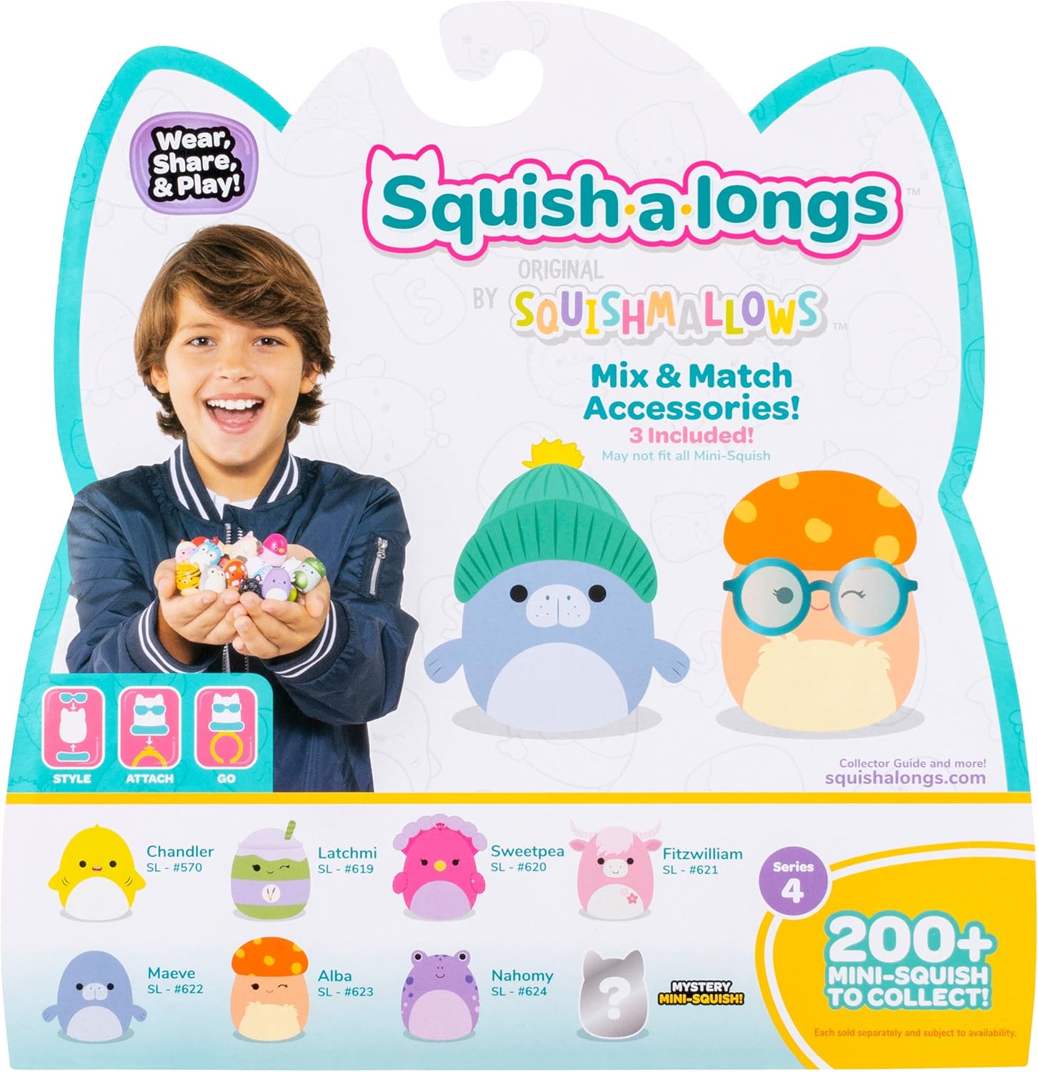 Squish-a-longs Mini-Squish 8-Pack (Wave 4, Style 2), Includes Latchmi the Matcha Latte, Sweetpea the Pink Peacock, Chandler the Yellow Shark and more | Collectable Cute Toy, Toys for Children
