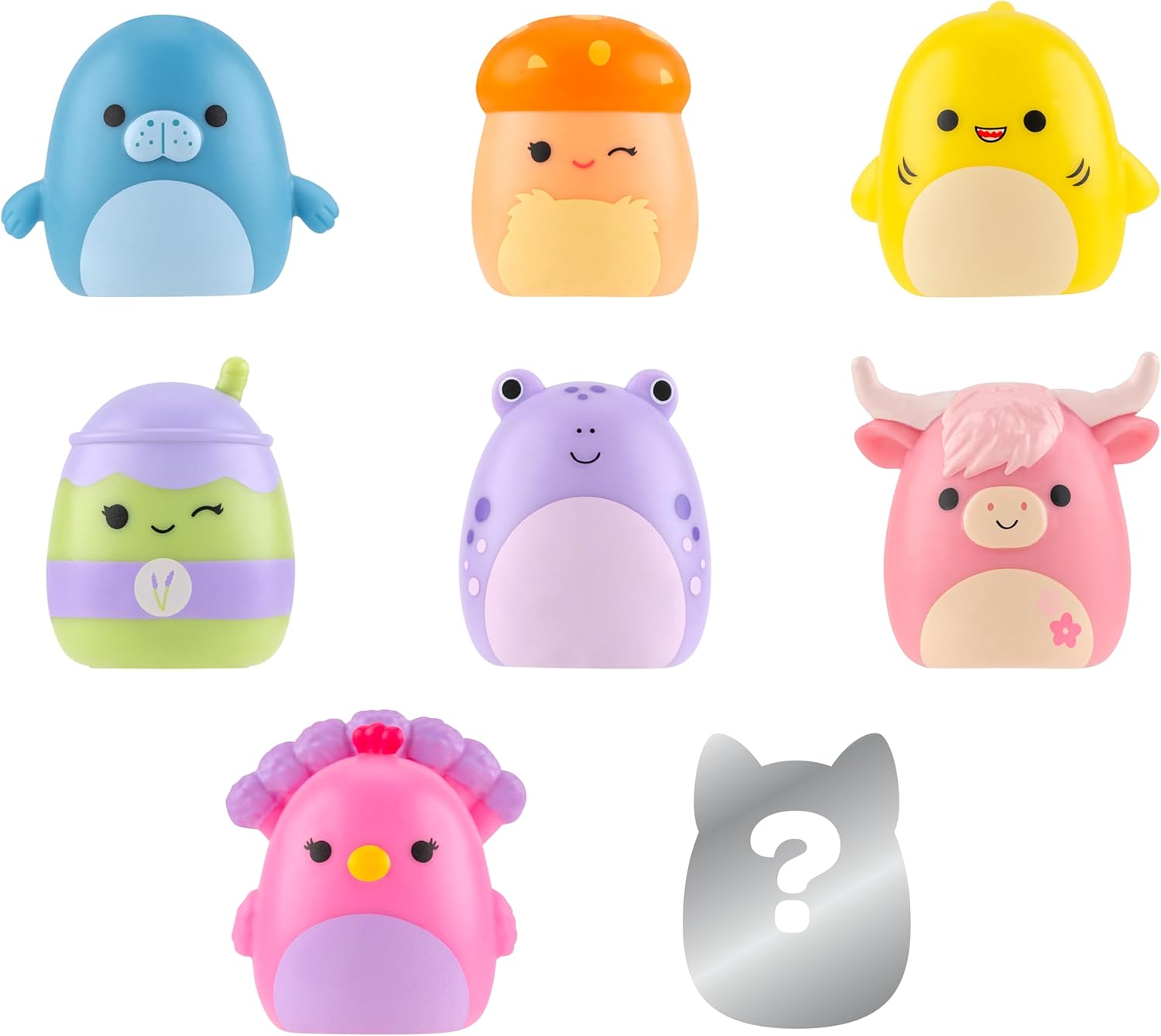 Squish-a-longs Mini-Squish 8-Pack (Wave 4, Style 2), Includes Latchmi the Matcha Latte, Sweetpea the Pink Peacock, Chandler the Yellow Shark and more | Collectable Cute Toy, Toys for Children
