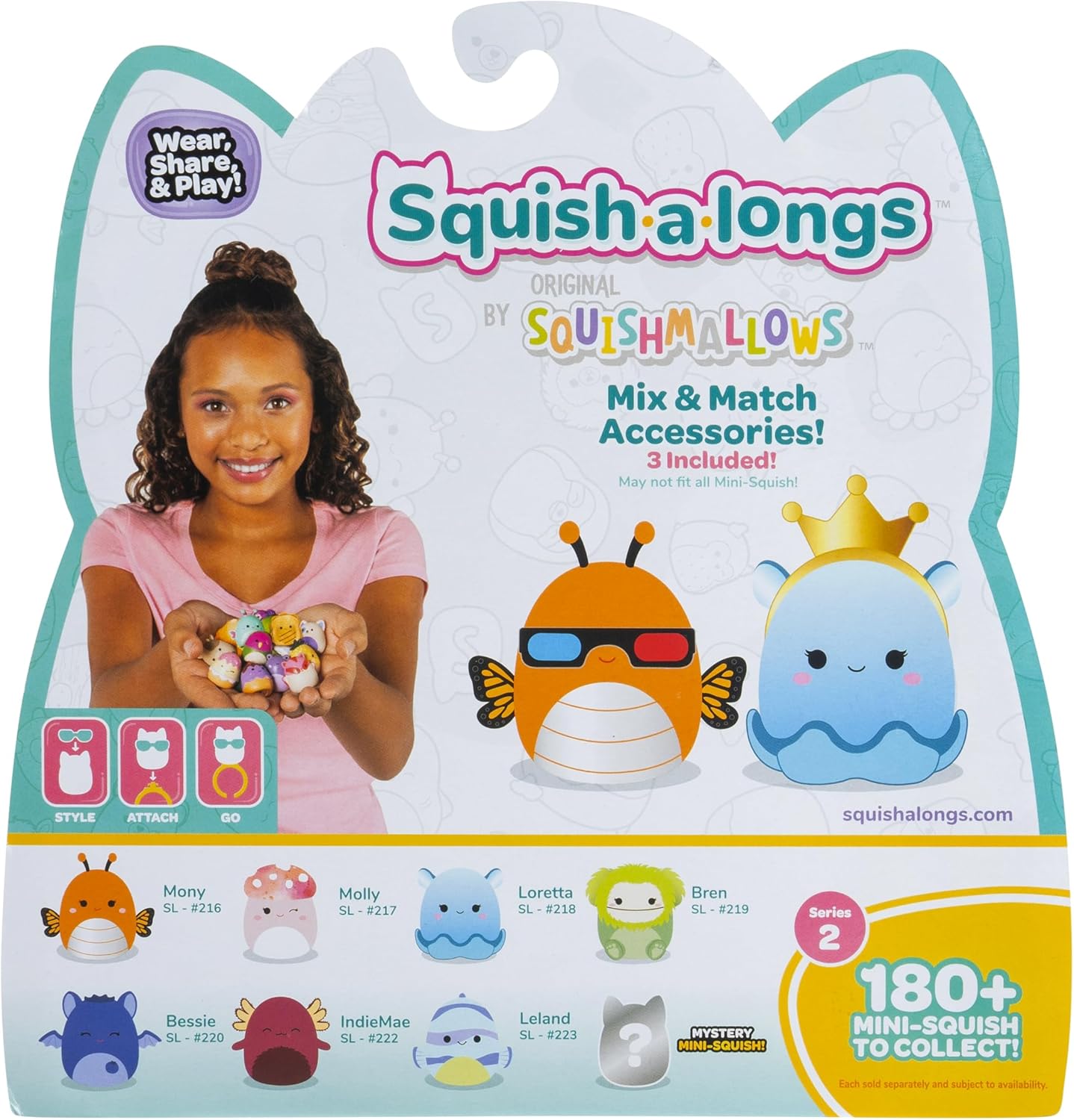 Squish-a-longs Mini-Squish 8-Pack (Wave 4, Style 3) Includes Jackie the Purple Tulip, Livo the Pink Gummy Bear, Pell the Grey Goat