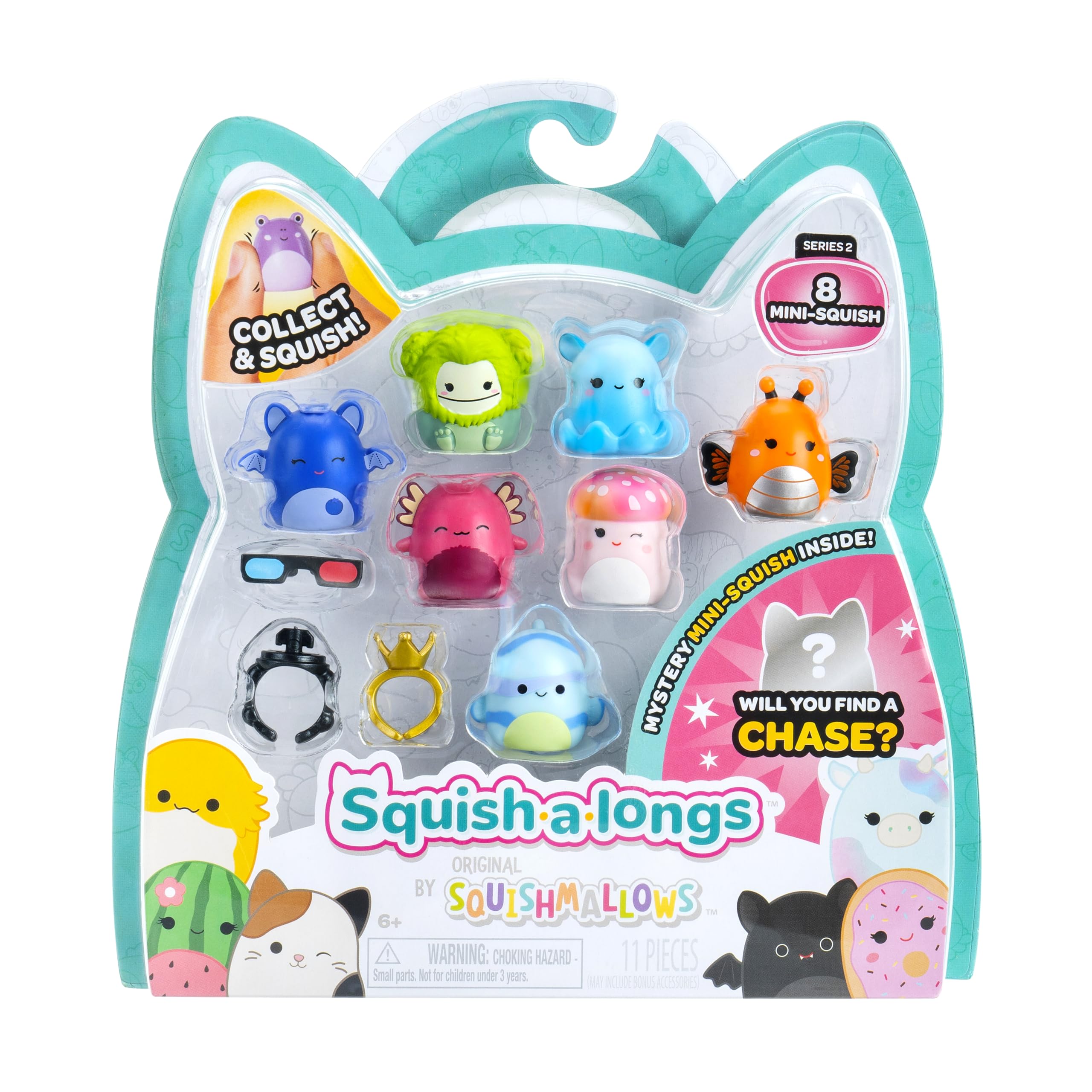 Squish-a-longs Mini-Squish 8-Pack (Wave 4, Style 3) Includes Jackie the Purple Tulip, Livo the Pink Gummy Bear, Pell the Grey Goat