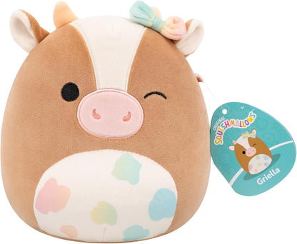 Squishmallows Original Griella the Winking Brown Cow with Rainbow Spotted Belly 8-Inch Plush