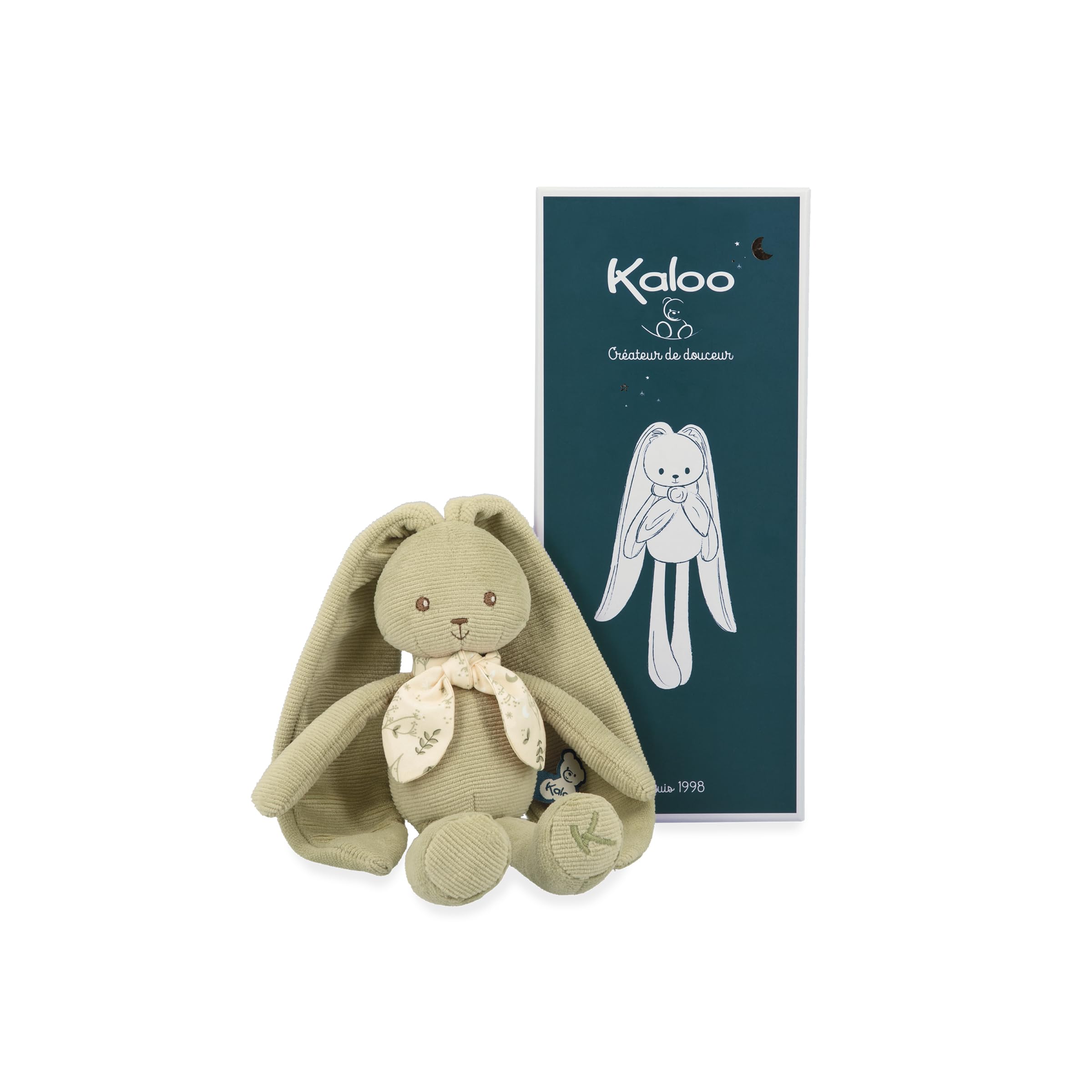KALOO - Lapinoo - Grüner Hase - Baby-Plüschtier aus Cord - 25 cm - Sehr Weiches Material - Geschenkbox - Ab Geburt, K218014