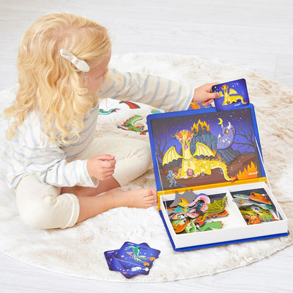 Janod - Magnéti'Book Drachen - Magnetisches Lernspiel 53 Magnete + 10 Modelle - Kinderspielzeug aus FSC-Karton - Fördert die Fingerfertigkeit und Vorstellungskraft - Ab 3 Jahre - J02527