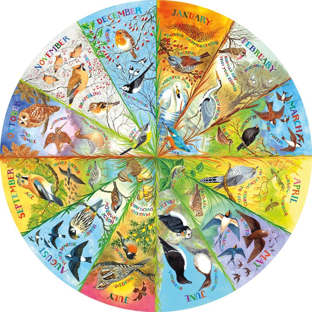 Gibsons RSPB Birds of the Year 500 Piece Circular Jigsaw Puzzle for Adults – Seasonal Nature Artwork by Claire Comerford – Colourful British Birds Design – Premium Sustainable Puzzle Made in the UK/EU