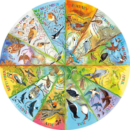 Gibsons RSPB Birds of the Year 500 Piece Circular Jigsaw Puzzle for Adults – Seasonal Nature Artwork by Claire Comerford – Colourful British Birds Design – Premium Sustainable Puzzle Made in the UK/EU