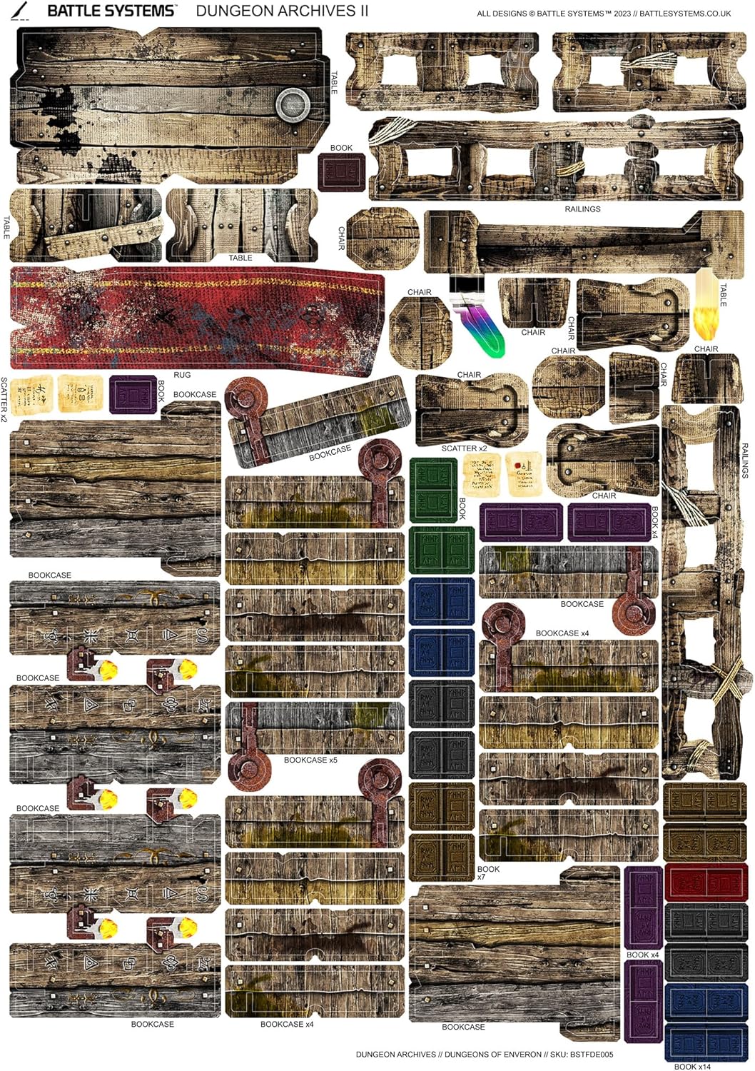 Battle Systems Fantasy Dungeon Terrain Furniture Terrain Immersive Scenery for D&D DND Maladum Pathfinder RPGs – Full-Color Heavy Duty Cardstock Printed on Both Sides