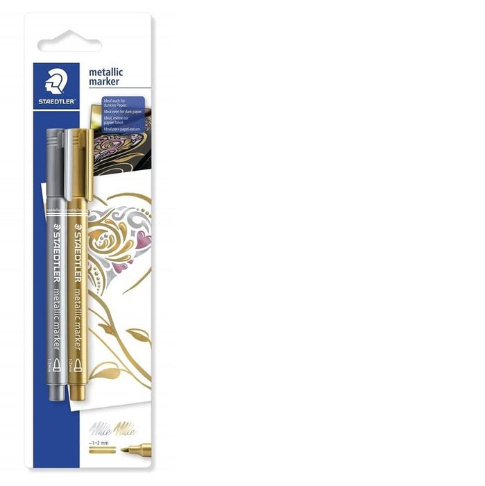 STAEDTLER 8323-S BK2 Metallic Marker Pens - Gold/Silver (Pack of 2