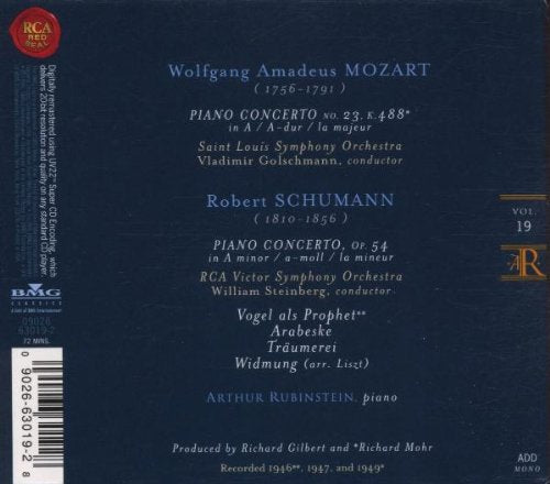 Mozart: Piano Concerto No. 23 / Schumann: Piano Concerto Rubinstein Collection, Vol. 19