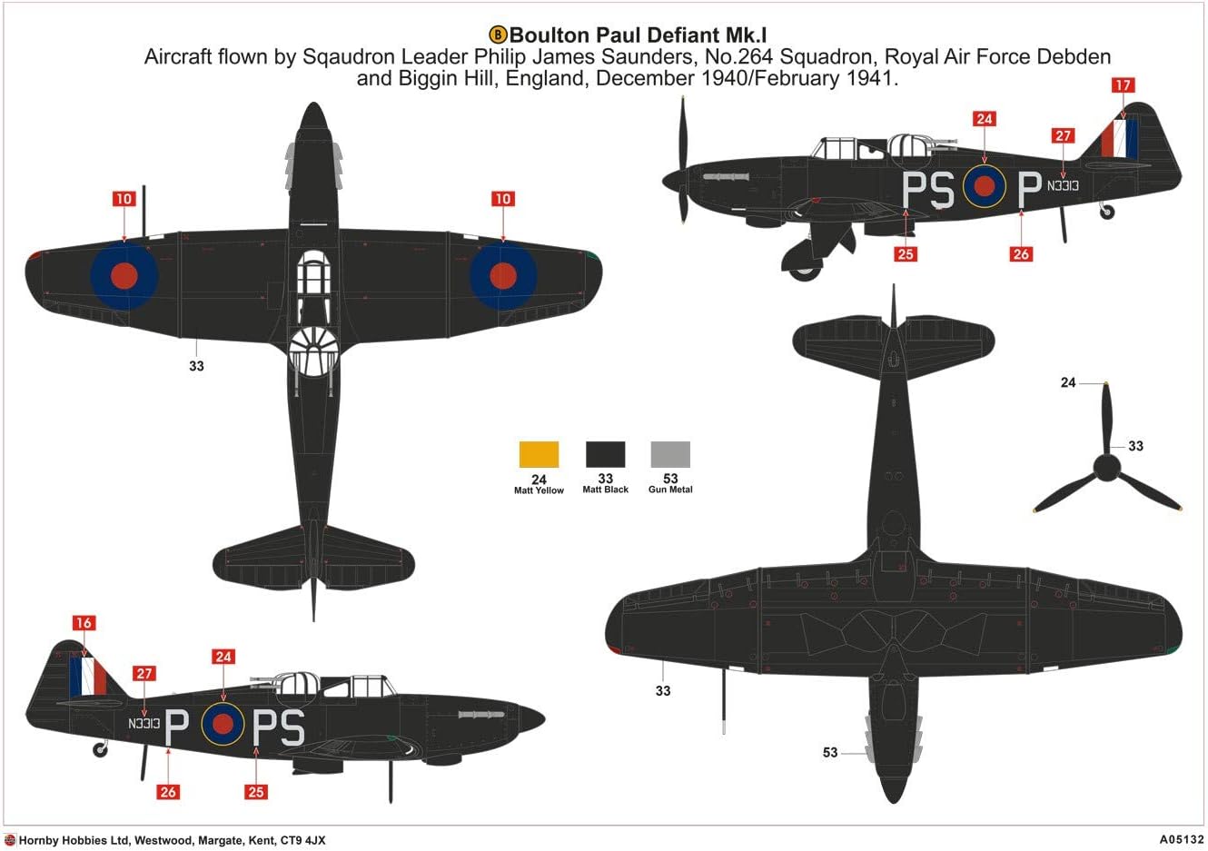 Airfix Modello A05132 Boulton Paul Defiant NF.1