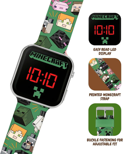 Minecraft Green Printed Strap LED Watch MIN4230