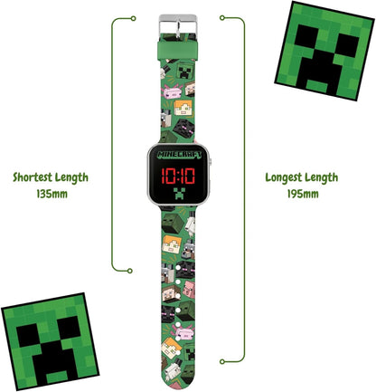 Minecraft Green Printed Strap LED Watch MIN4230