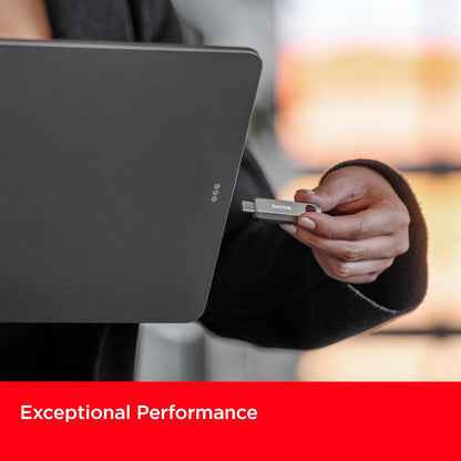 SanDisk 128GB Ultra Luxe USB Type-C flash drive, fast performance up to 400 MB/s read speeds, rectractable Connector, metal design, keyring USB 3.2 Gen 1, Silver