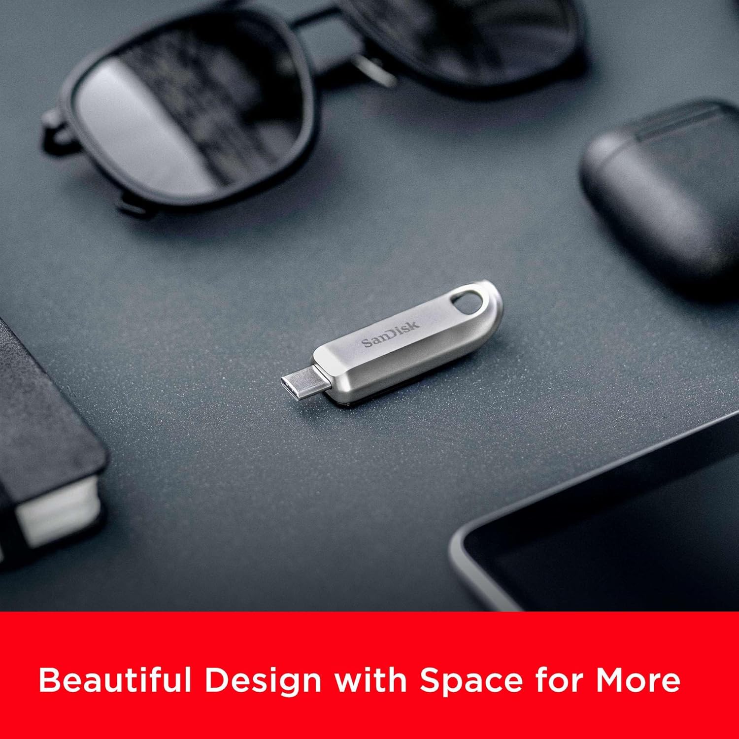 SanDisk 512GB Ultra Luxe Type C Flash Drive, USB stick, Memory stick with Fast Performance, up to 400 MB/s read speeds, USB 3.2 Gen 1, Retractable Connector, Metal Design, Keyring, Silver