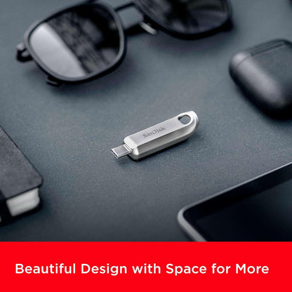SanDisk 512GB Ultra Luxe Type C Flash Drive, USB stick, Memory stick with Fast Performance, up to 400 MB/s read speeds, USB 3.2 Gen 1, Retractable Connector, Metal Design, Keyring, Silver