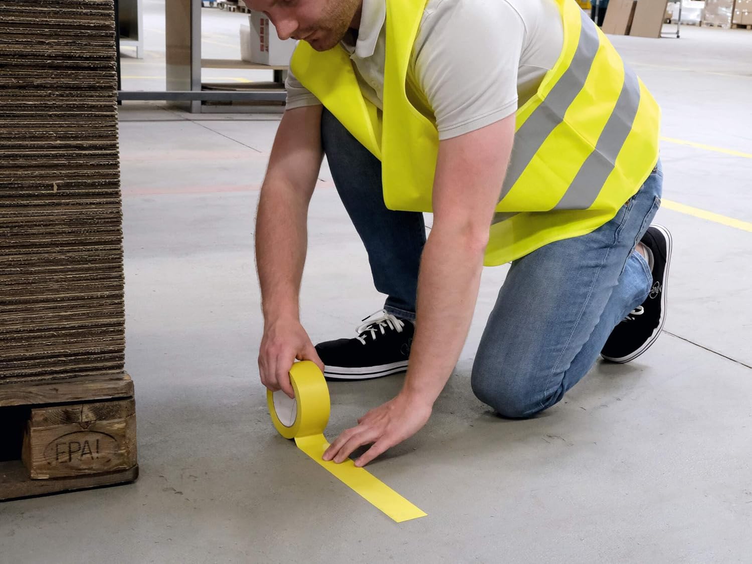 Durable DURALINE Floor Marking Tape - Self-Adhesive Temporary Marking Tape - 33 Metre Roll - Quick & Easy Application - Perfect for Temporary Marking - Yellow