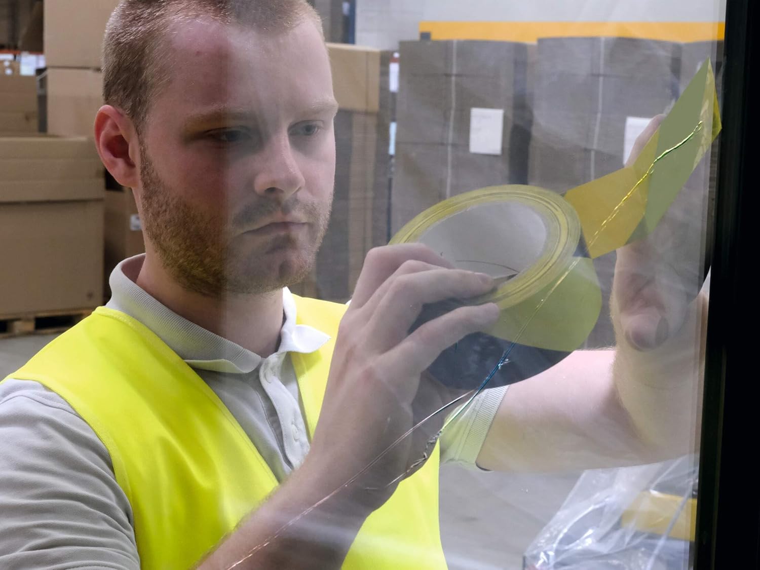 DURABLE DURALINE Floor Marking Tape BASIC - Self-Adhesive Temporary Marking Tape - 33 Metre Roll - Quick & Easy Application - Perfect for Temporary Marking & Identification of Hazards - Yellow/Black