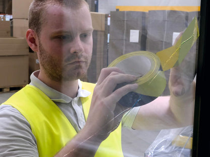 DURABLE DURALINE Floor Marking Tape BASIC - Self-Adhesive Temporary Marking Tape - 33 Metre Roll - Quick & Easy Application - Perfect for Temporary Marking & Identification of Hazards - Yellow/Black