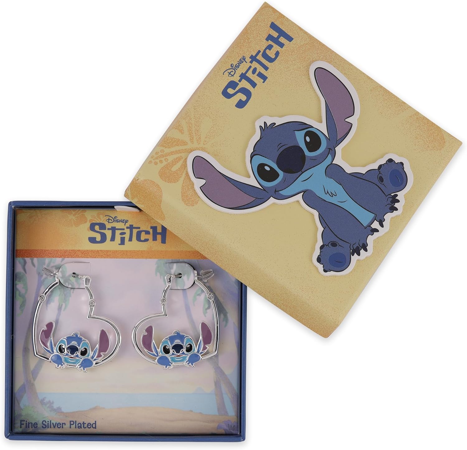 Disney - Stitch Brass Silver Plate Love Heart Huggie Earrings