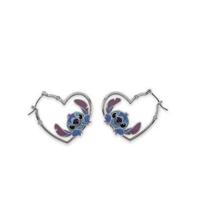 Disney - Stitch Brass Silver Plate Love Heart Huggie Earrings