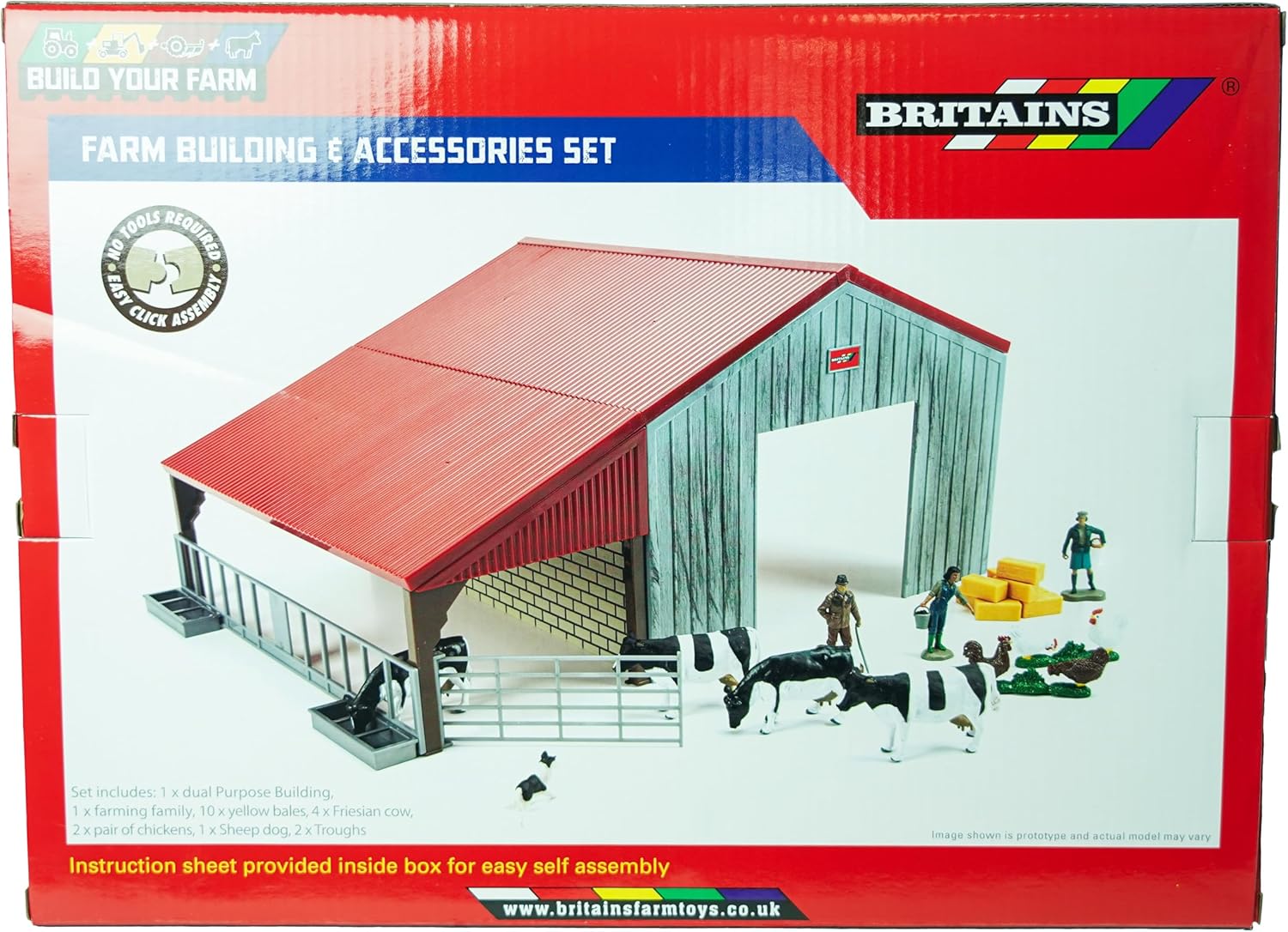 Britains Farm Building Playset - Includes Building, Farming Family and Farm Animals Figures, Hay Bales - Suitable for Ages 3+ Years