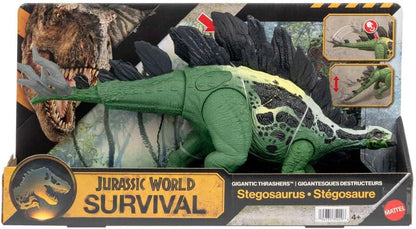Mattel Jurassic World Dinosaurier-Spielfigur, großer Gigantic Thrashers Stegosaurus mit 2 Angriffsbewegungen und Evolutionsfunktion, digitaler Spielspaß, JKL85
