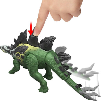 Mattel Jurassic World Dinosaurier-Spielfigur, großer Gigantic Thrashers Stegosaurus mit 2 Angriffsbewegungen und Evolutionsfunktion, digitaler Spielspaß, JKL85