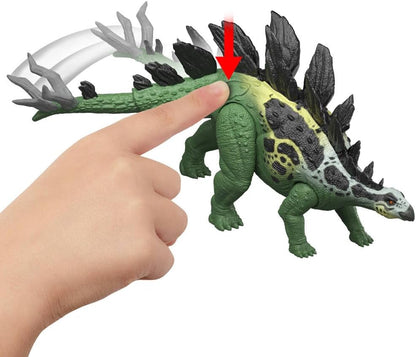 Mattel Jurassic World Dinosaurier-Spielfigur, großer Gigantic Thrashers Stegosaurus mit 2 Angriffsbewegungen und Evolutionsfunktion, digitaler Spielspaß, JKL85