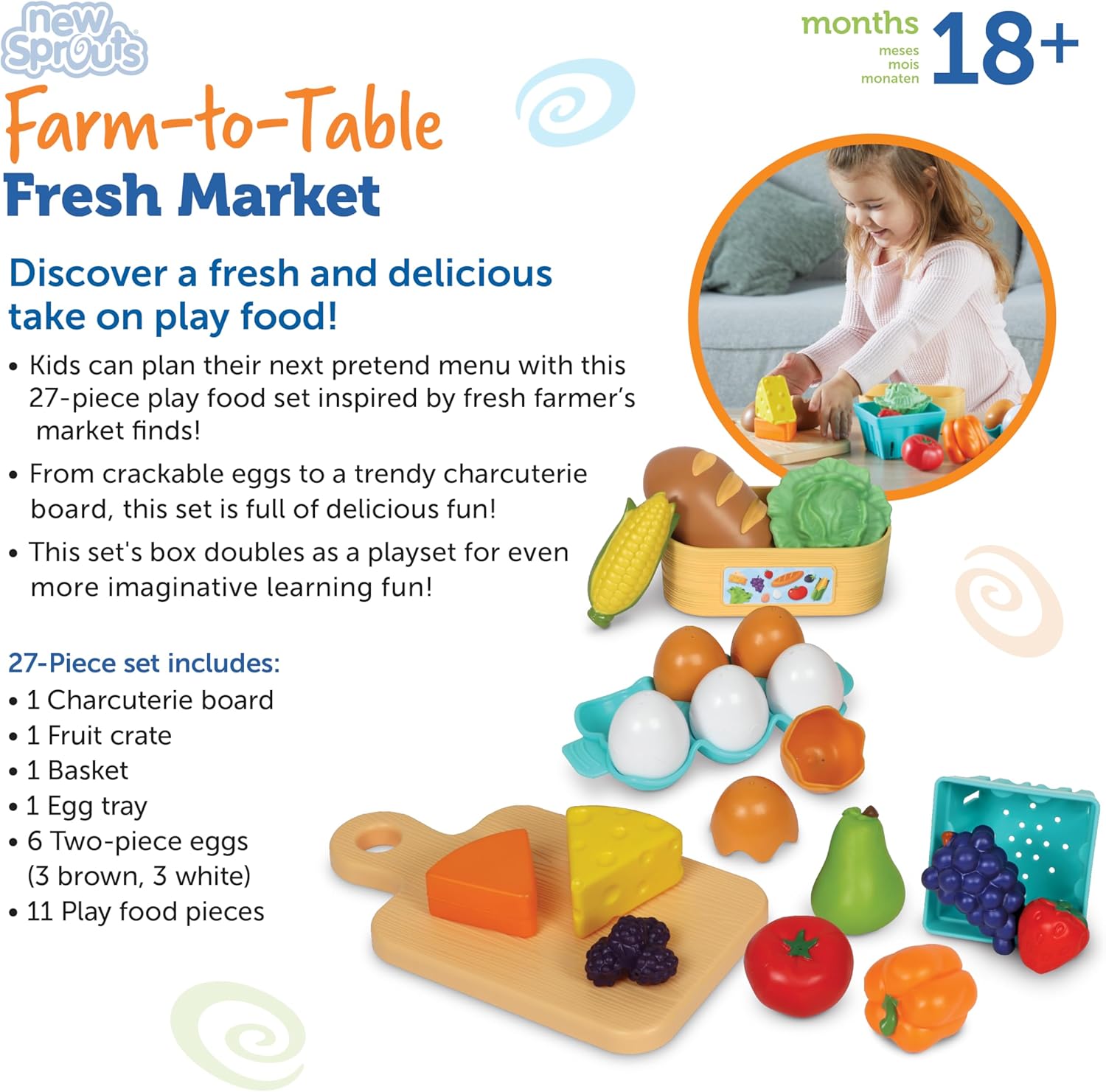Learning Resources New Sprouts Farm to Table Fresh Market, Ages 18 months+, Toys for 2 Year Old Boy or Girl, Play Food, 27 Pieces