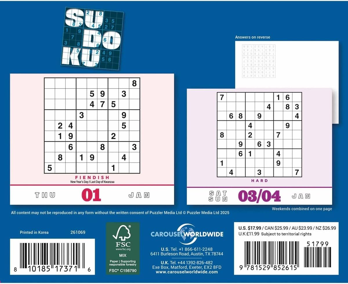 Sudoku 2026 Desk Calendar