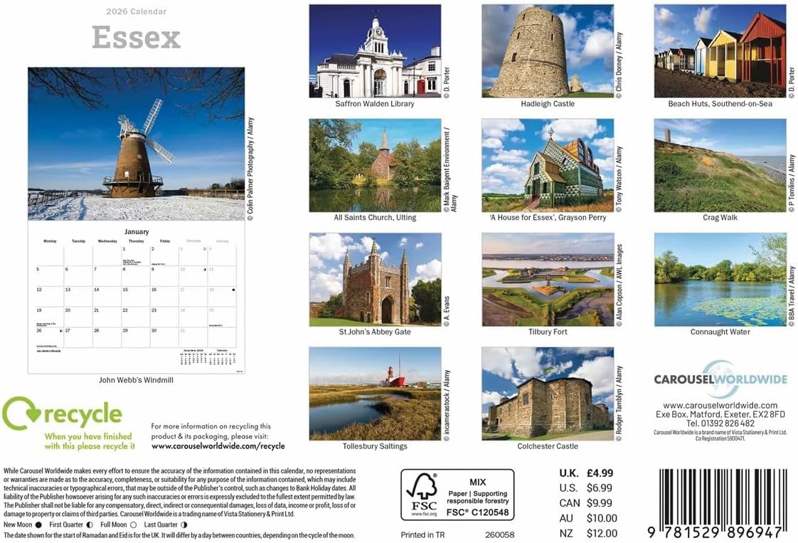 Essex 2026 A5 Wall Calendar