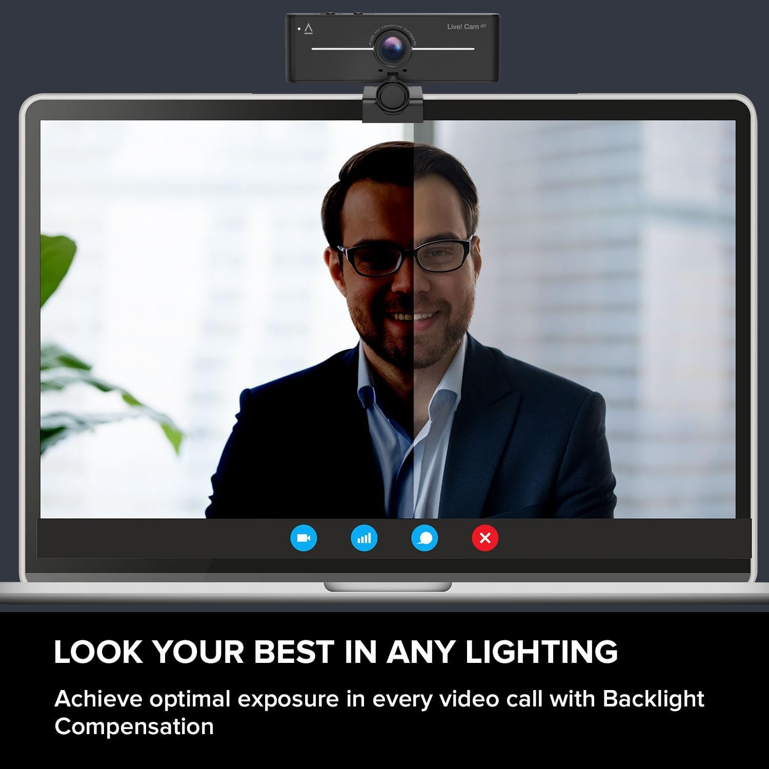 CREATIVE Live! Cam Sync 4K UHD USB webcam met tegenlichtcompensatie, tot 40 FPS, 95° groothoeklens, privacylens, geïntegreerde microfoons, plug & play voor pc en Mac