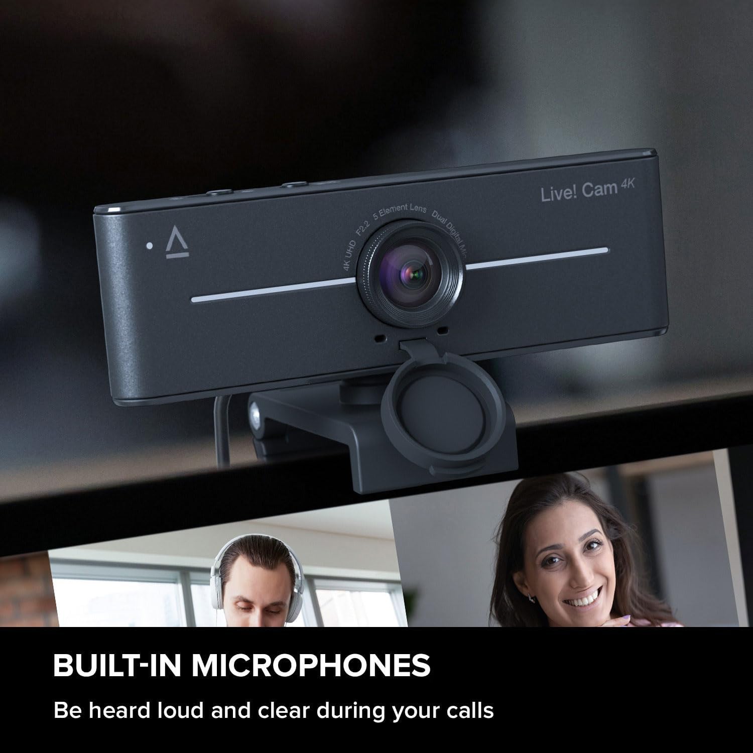 CREATIVE Live! Cam Sync 4K UHD USB webcam met tegenlichtcompensatie, tot 40 FPS, 95° groothoeklens, privacylens, geïntegreerde microfoons, plug & play voor pc en Mac