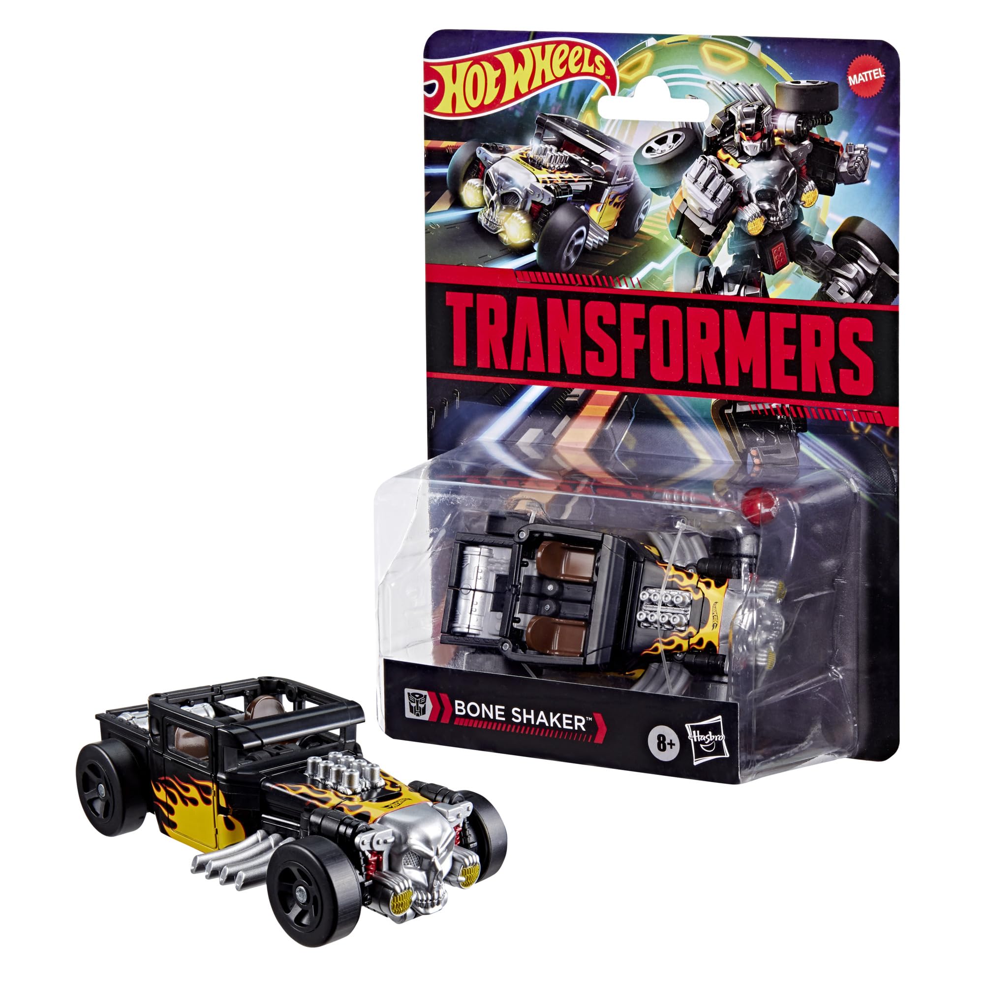 Transformers Collaborative Hot Wheels x Bone Shaker, Deluxe Class 5-Inch Robot Action Figure Converts to Car, Car Toys for Ages 8+