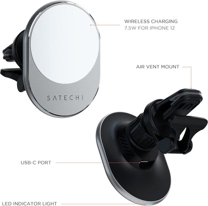 Satechi Magnetic Wireless Car Charger (Qi Wireless Charging) 7.5W Air Vent Mount - Compatible with iPhone 17, 16, 15 to 12 Series and More