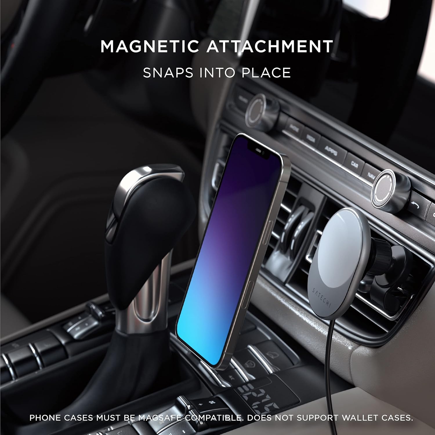 Satechi Magnetic Wireless Car Charger (Qi Wireless Charging) 7.5W Air Vent Mount - Compatible with iPhone 17, 16, 15 to 12 Series and More